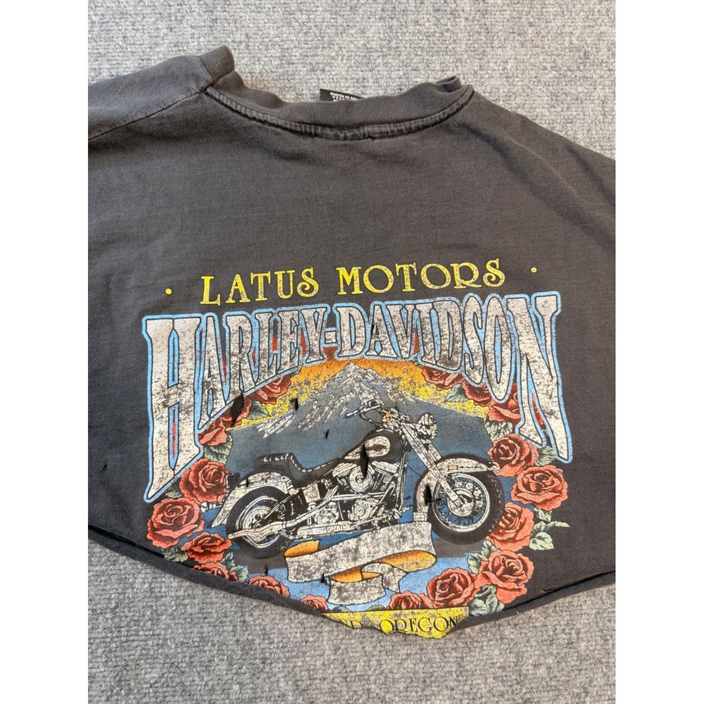 Vintage Harley Davidson XXL Black Cotton Cropped Distressed Graphic Tee USA Made - Picture 2 of 9